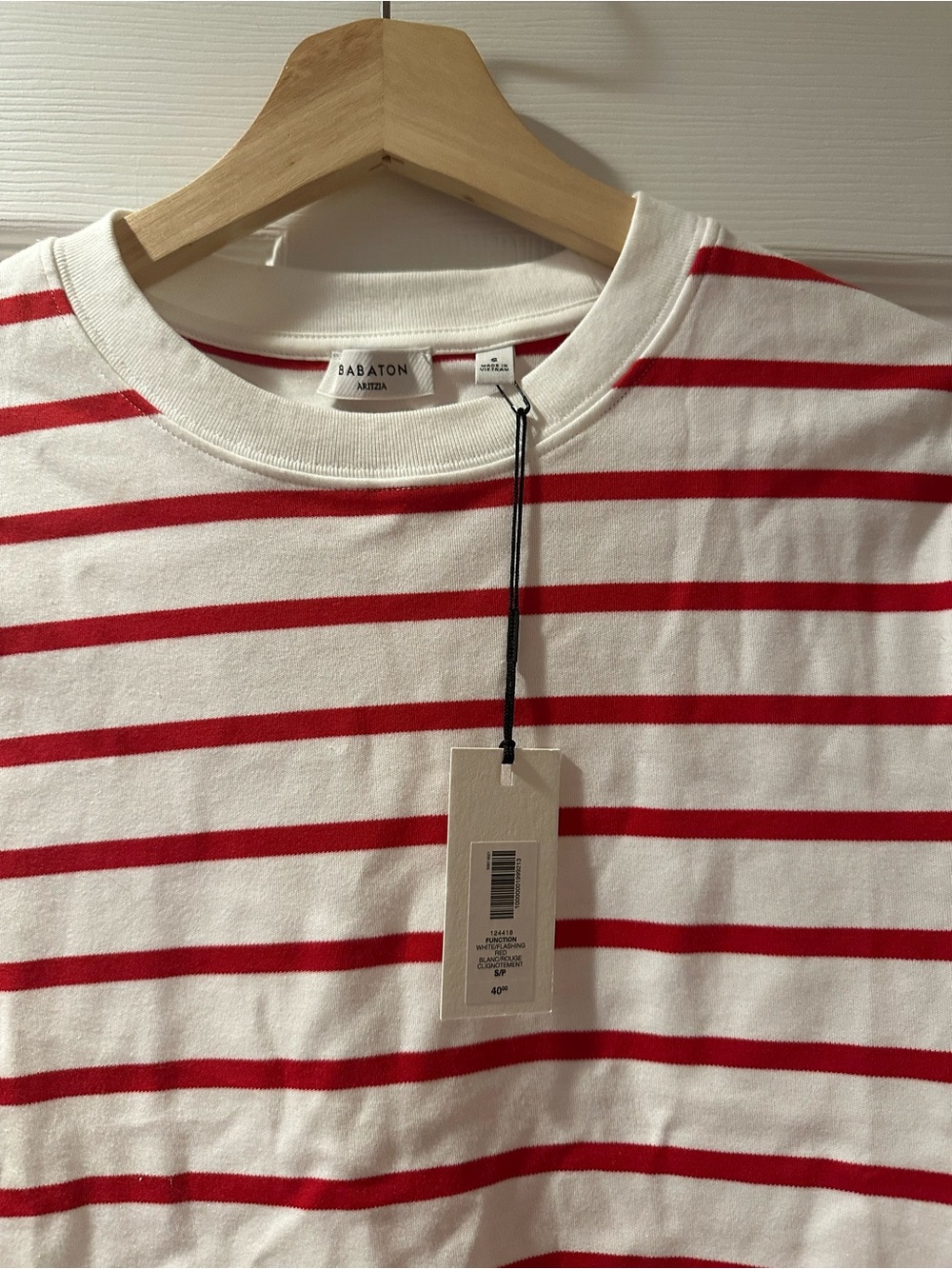 Aritzia Babaton InterLock Cotton Function T Shirt S Striped Red White - Picture 3 of 5